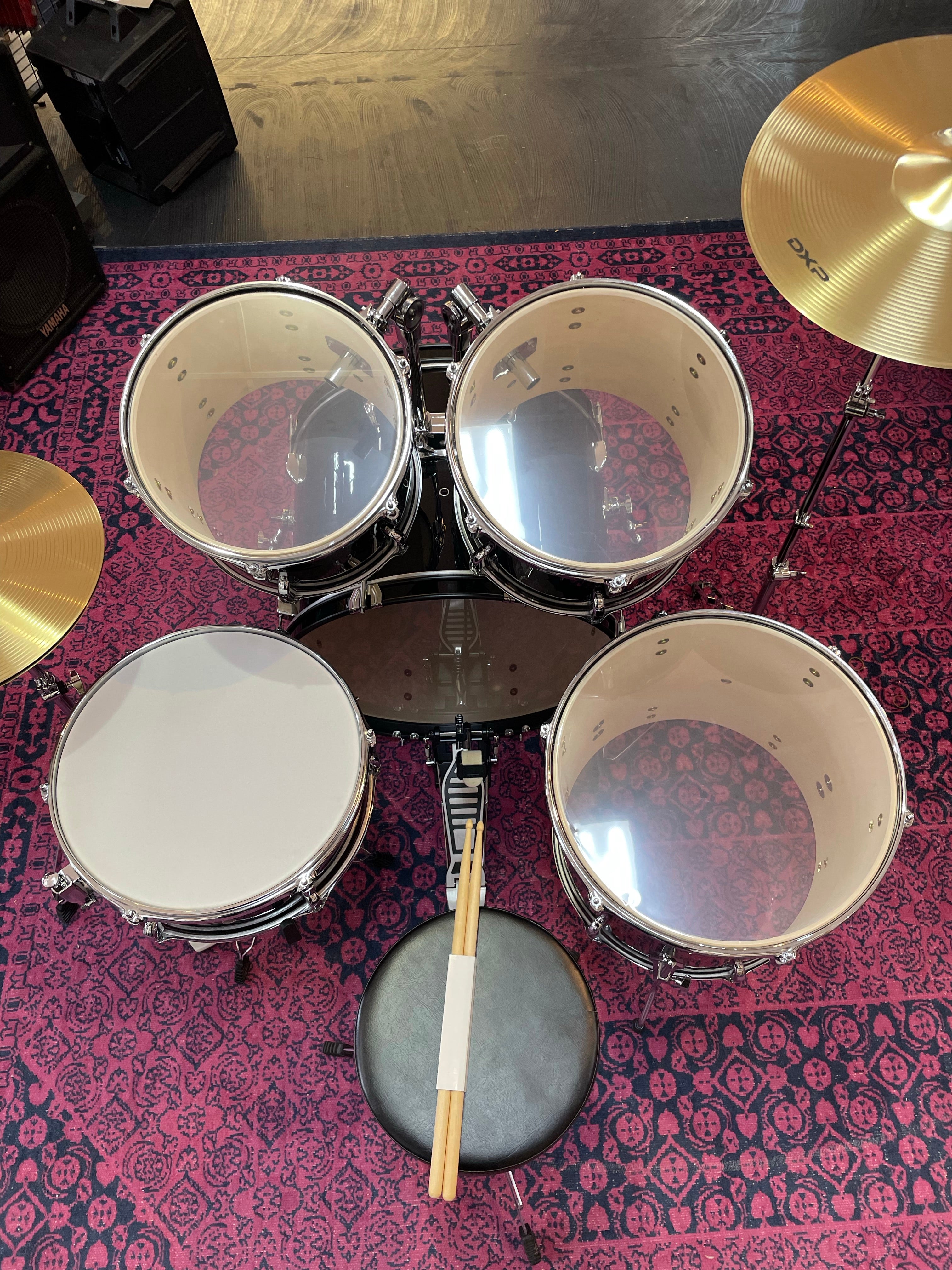 DXP | 5 Piece | Pioneer Series | Black | w/Cymbals and Stool DXP | 5 Piece | Pioneer Series | Black | w/Cymbals and Stool